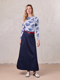 Cotton Yoke Circle Skirt-Navy