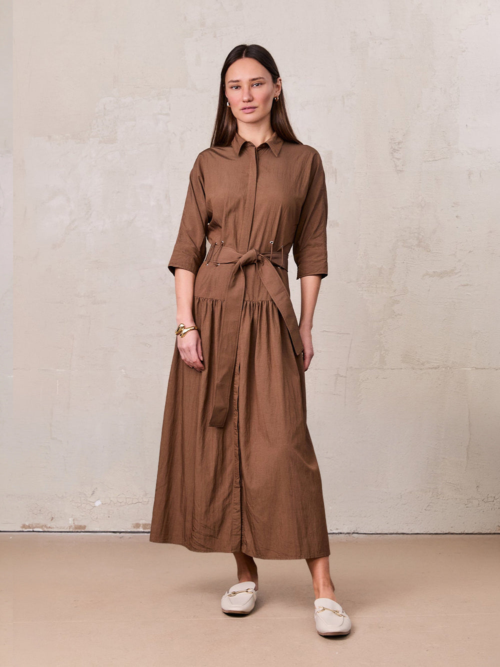 Meena Women's Cotton Yoke Gathered Dress Maxi Length Gown - Size XL