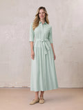Cotton Yoke Gathered Dress-Mint