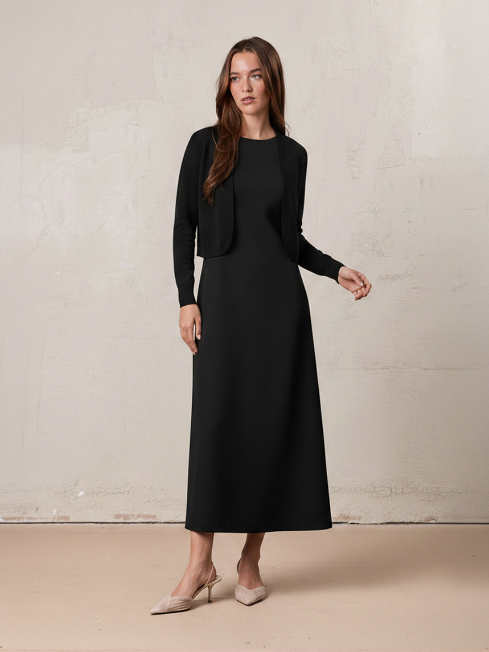 Crepe Slip Dress-Black