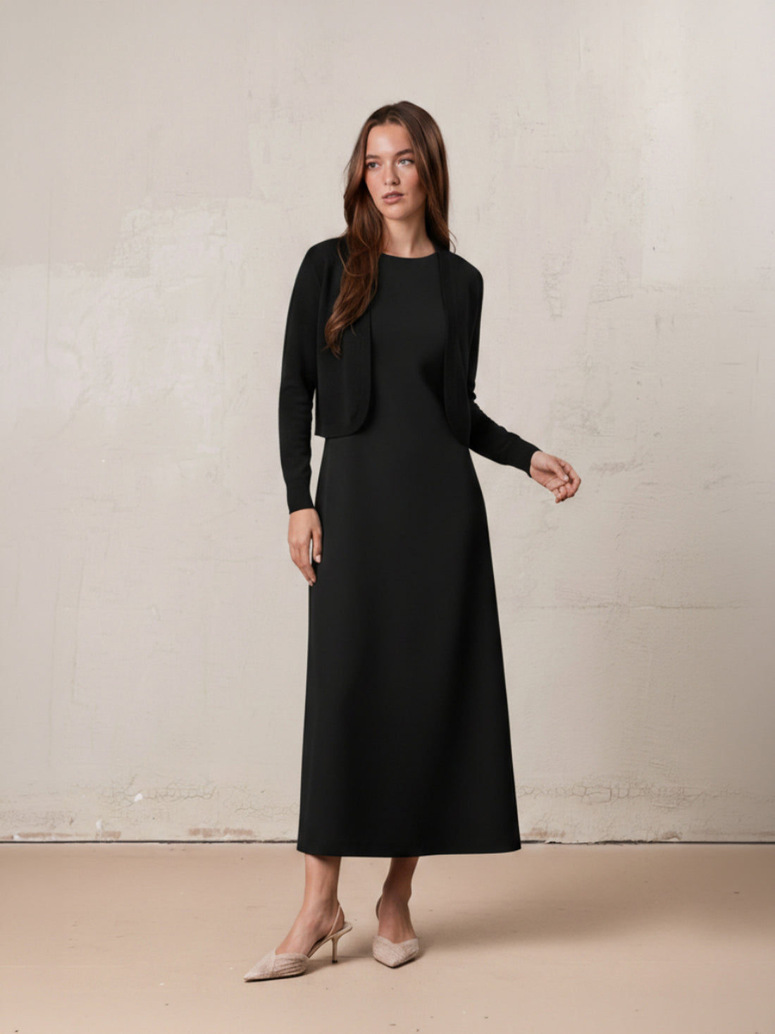Crepe Slip Dress-Black