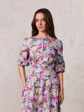 Crew Neck Button Down Blouse-Pink/Purple