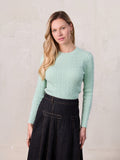 Crew Neck Cable Sweater-Aqua