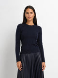 Crew Neck Cable Sweater-Navy