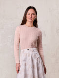 Crew Neck Cable Sweater-Peach