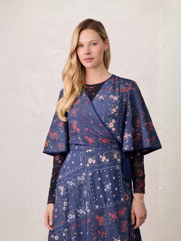 Crew Neck Printed Mesh Top-Colored Floral
