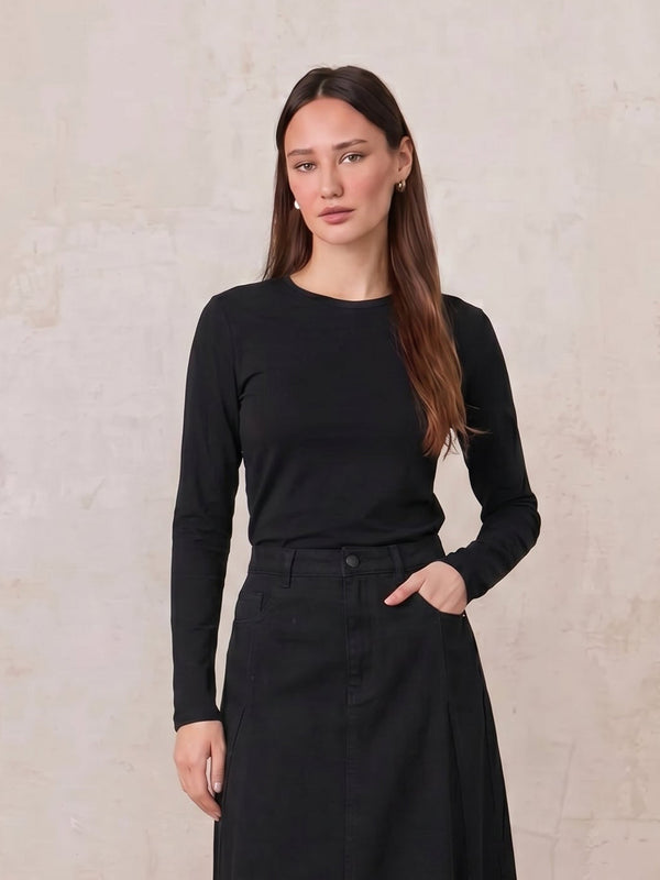 Crew Ribbed Dolman-Black