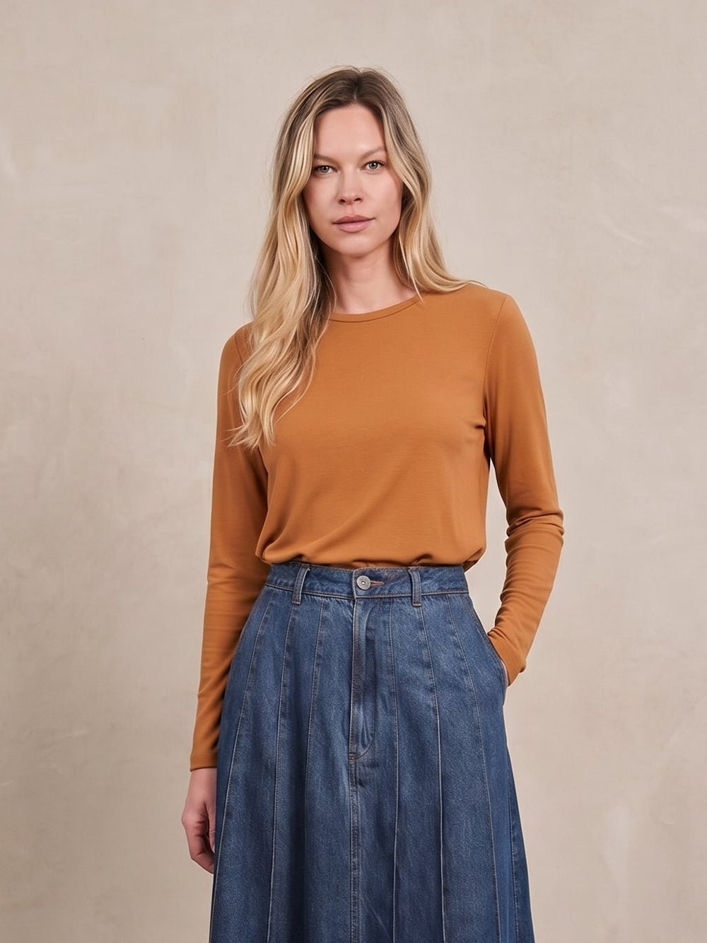 Crew Ribbed Dolman-Cognac