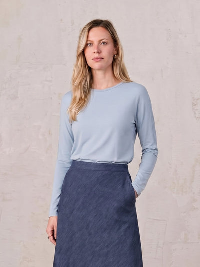 Crew Ribbed Dolman-Dusty Blue