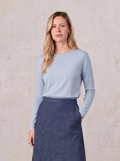 Crew Ribbed Dolman-Dusty Blue