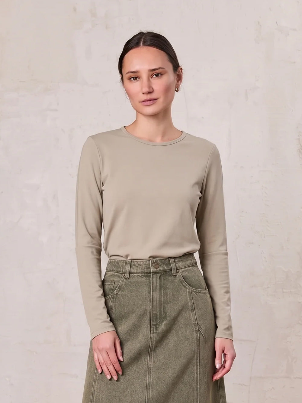 Crew Ribbed Dolman-Muted Olive