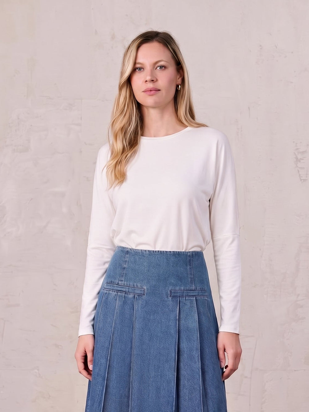 Crew Ribbed Dolman-White