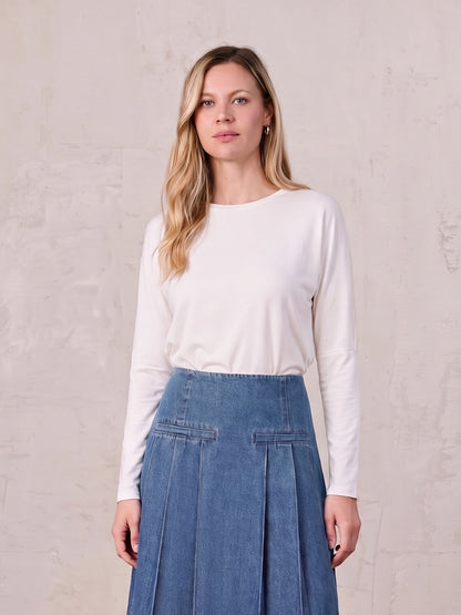 Crew Ribbed Dolman-White