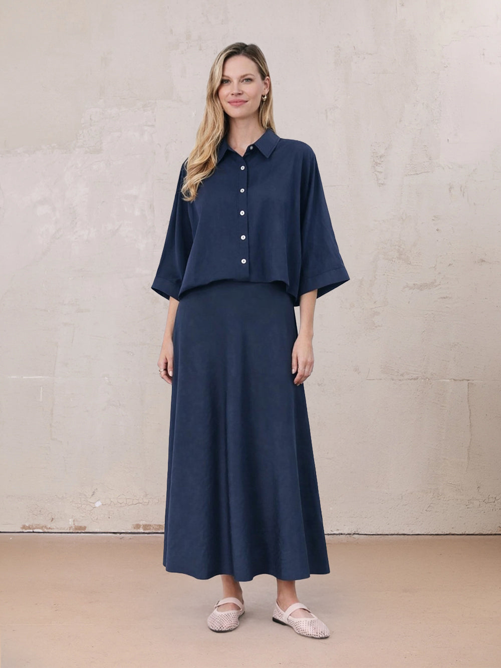 Crinkle Skirt 37"-Navy