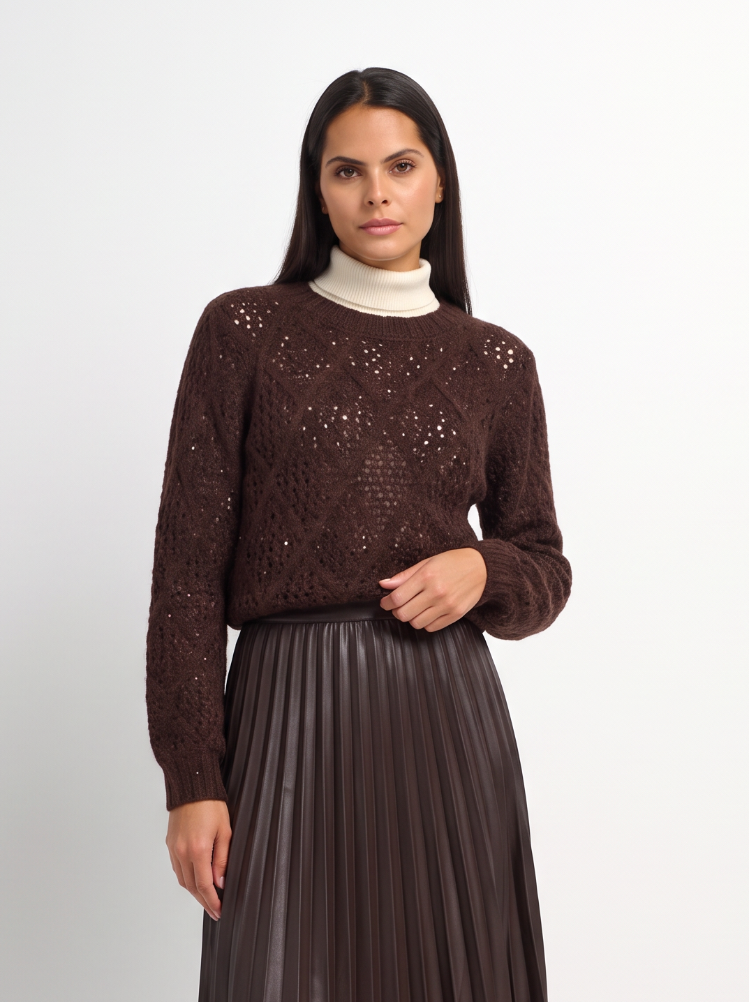 Crochet Sparkle Sweater - Brown