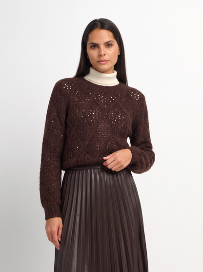 Crochet Sparkle Sweater - Brown