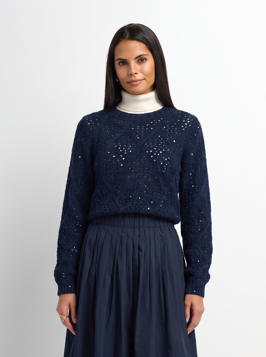 Crochet Sparkle Sweater - Navy