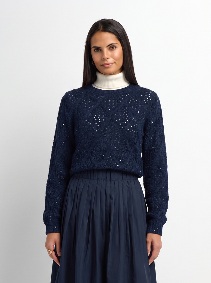 Crochet Sparkle Sweater - Navy