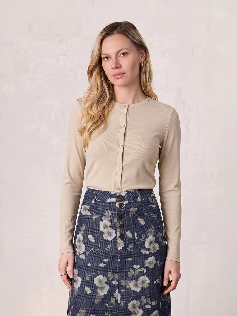 Crop T-Shirt Cardigan-Tan