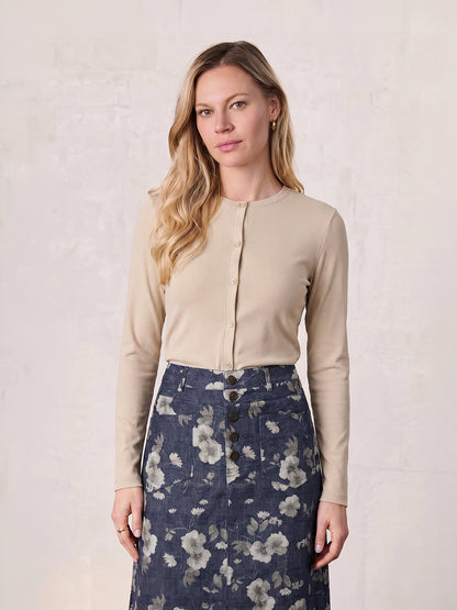 Crop T-Shirt Cardigan-Tan