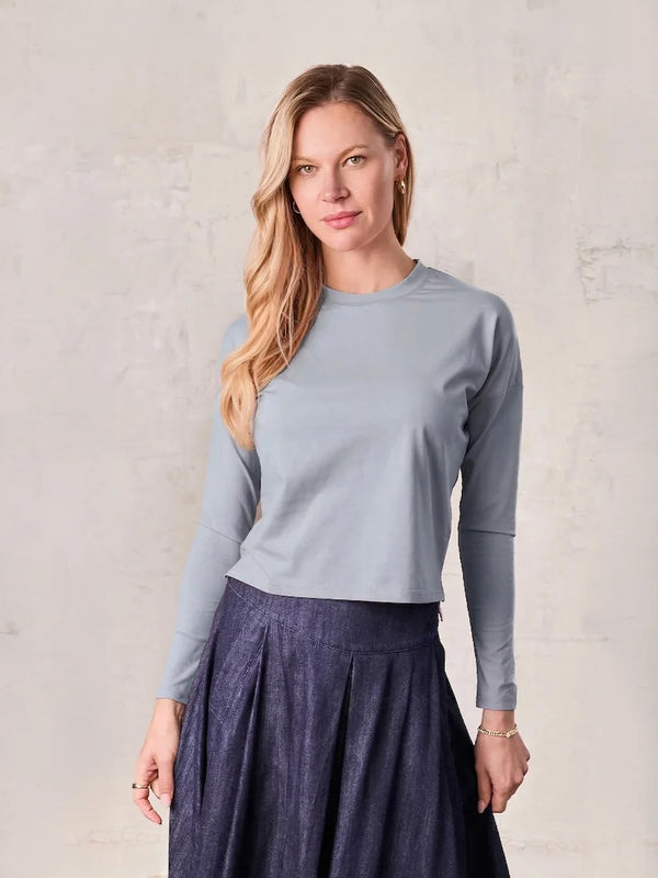 Cropped Boxy Tee-Light Blue