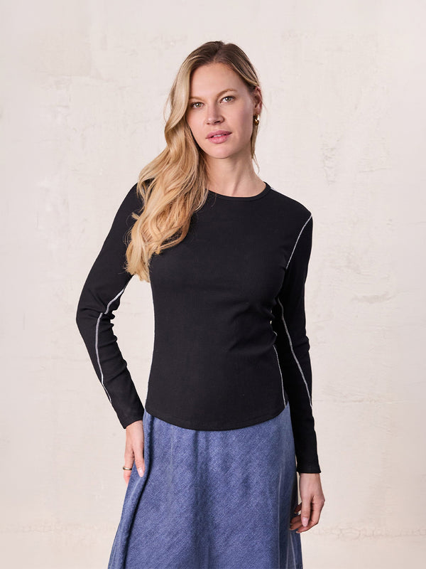 Cross Stitch Ribbed T-Shirt-Black