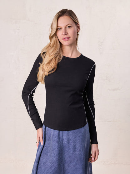 Cross Stitch Ribbed T-Shirt-Black