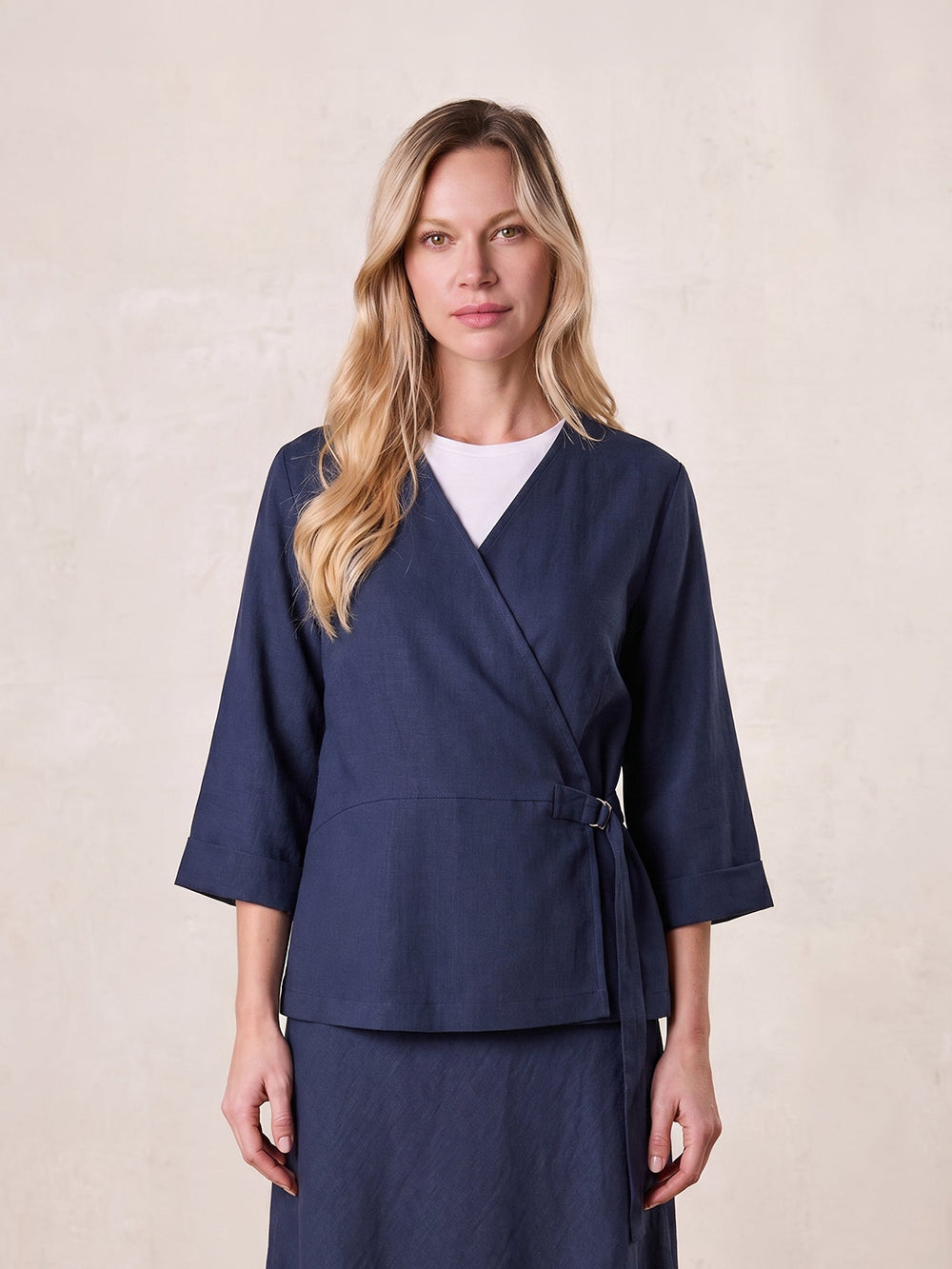 Crossover Linen Top-Navy