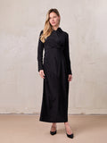 Crossover Side Pleat Dress-Black