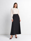 Curved Hem Maxi Skirt-Black
