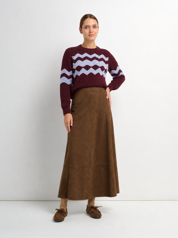 Waffle Designed Sweater - Burgundy/Light Blue