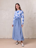 DRAWSTRING RUFFLE SKIRT-DUSTY BLUE