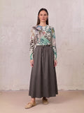 DRAWSTRING RUFFLE SKIRT-OLIVE GREEN