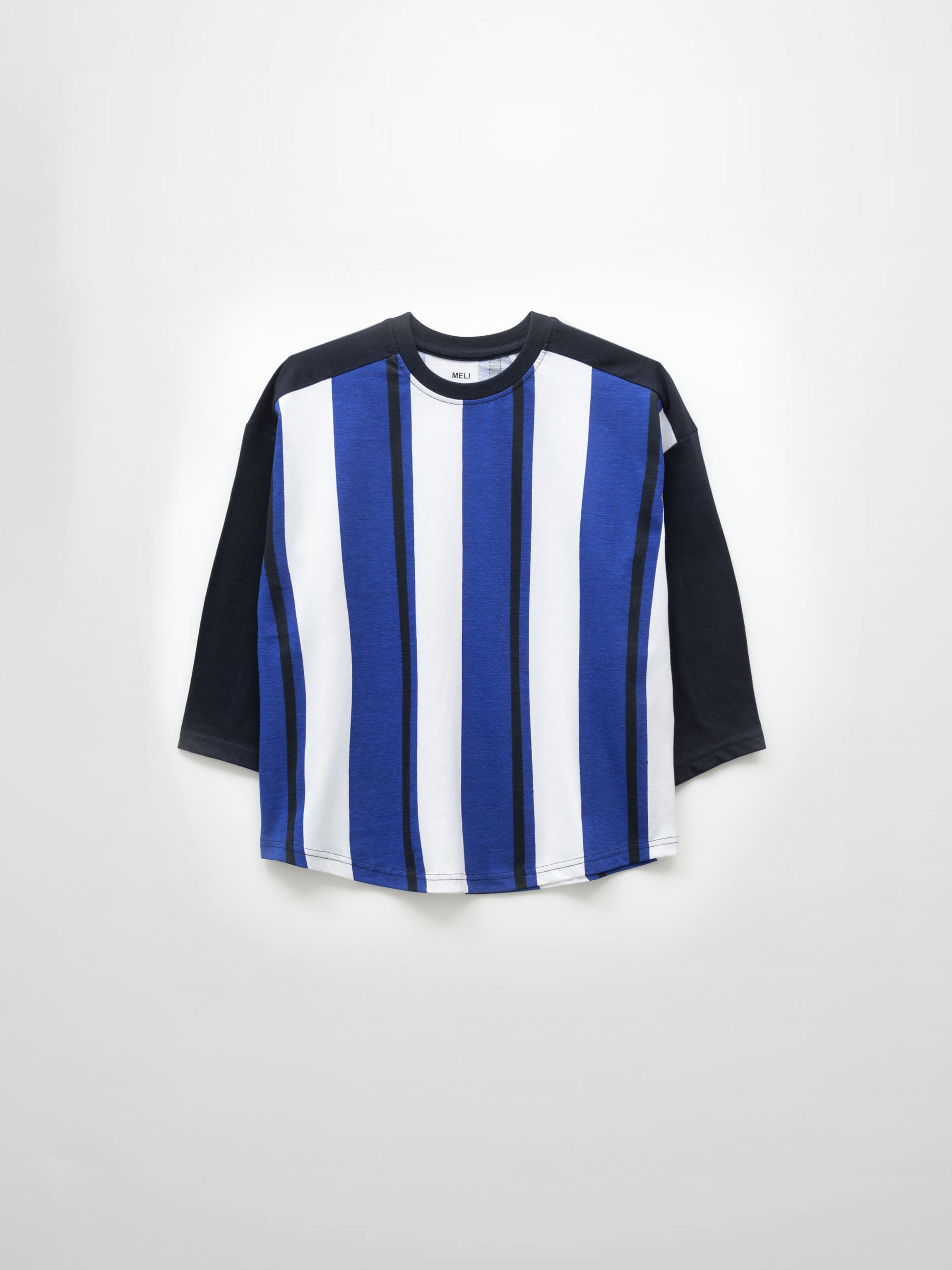 Mix Stripe Boxy Tee-Cobalt/Navy