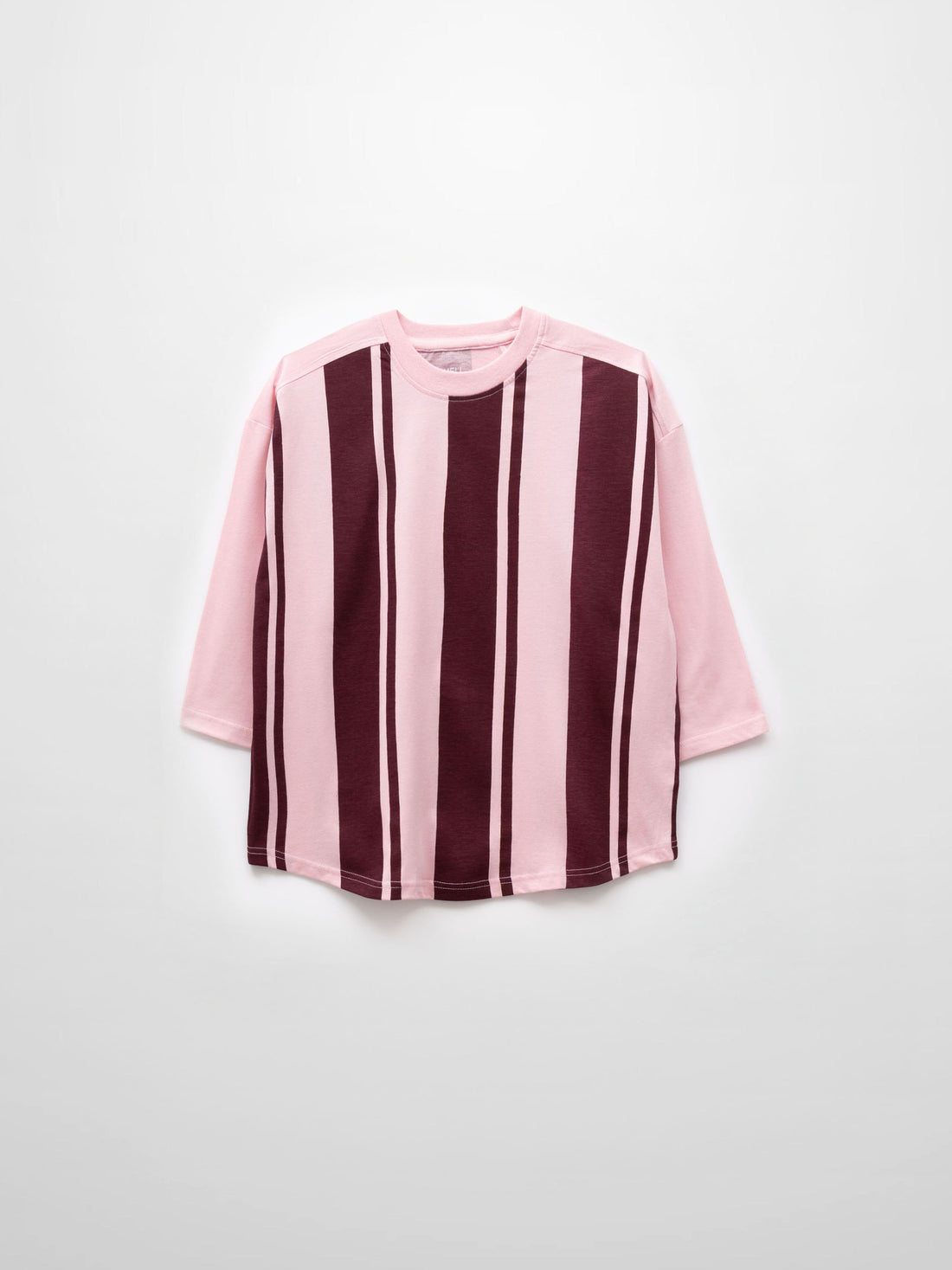 Mix Stripe Boxy Tee-Pink/Burgundy