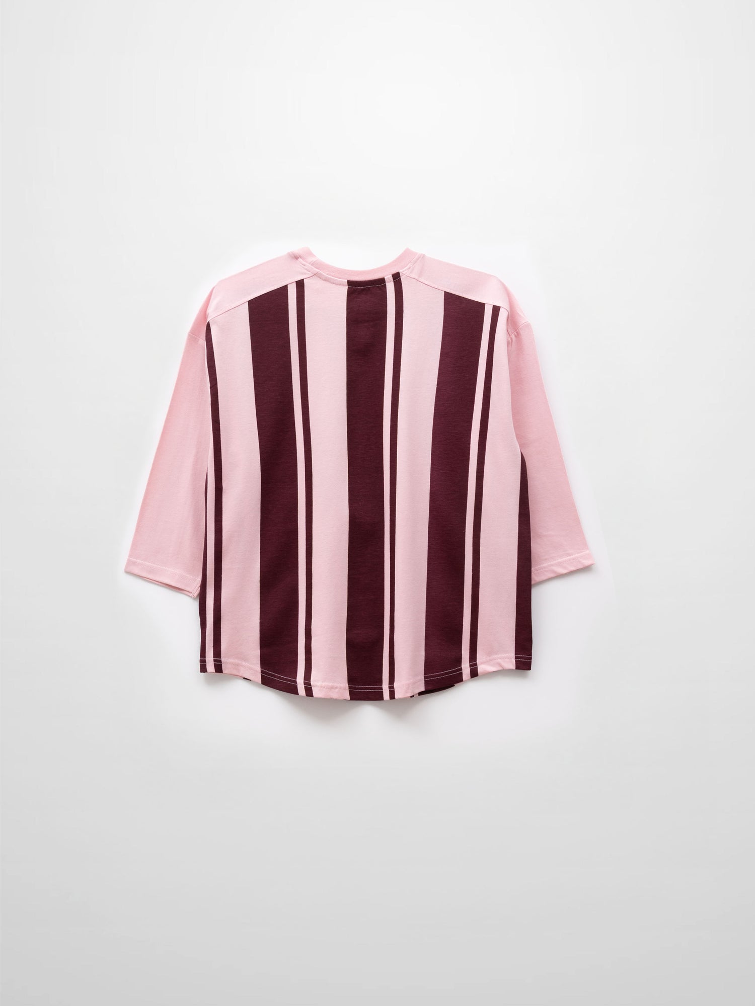 Mix Stripe Boxy Tee-Pink/Burgundy