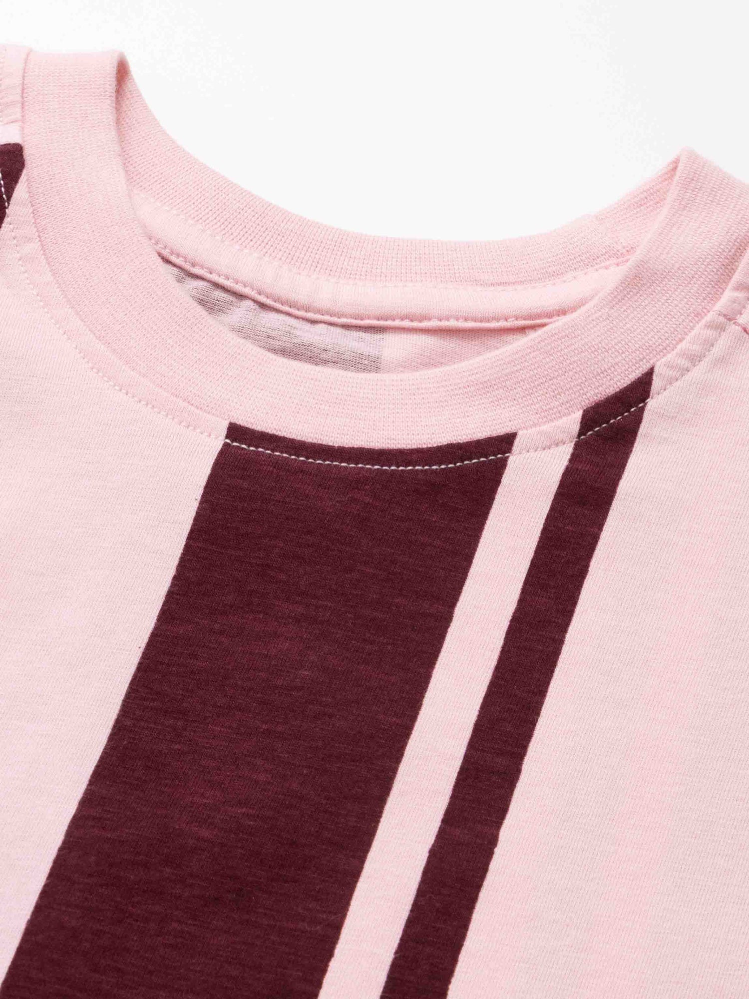 Mix Stripe Boxy Tee-Pink/Burgundy