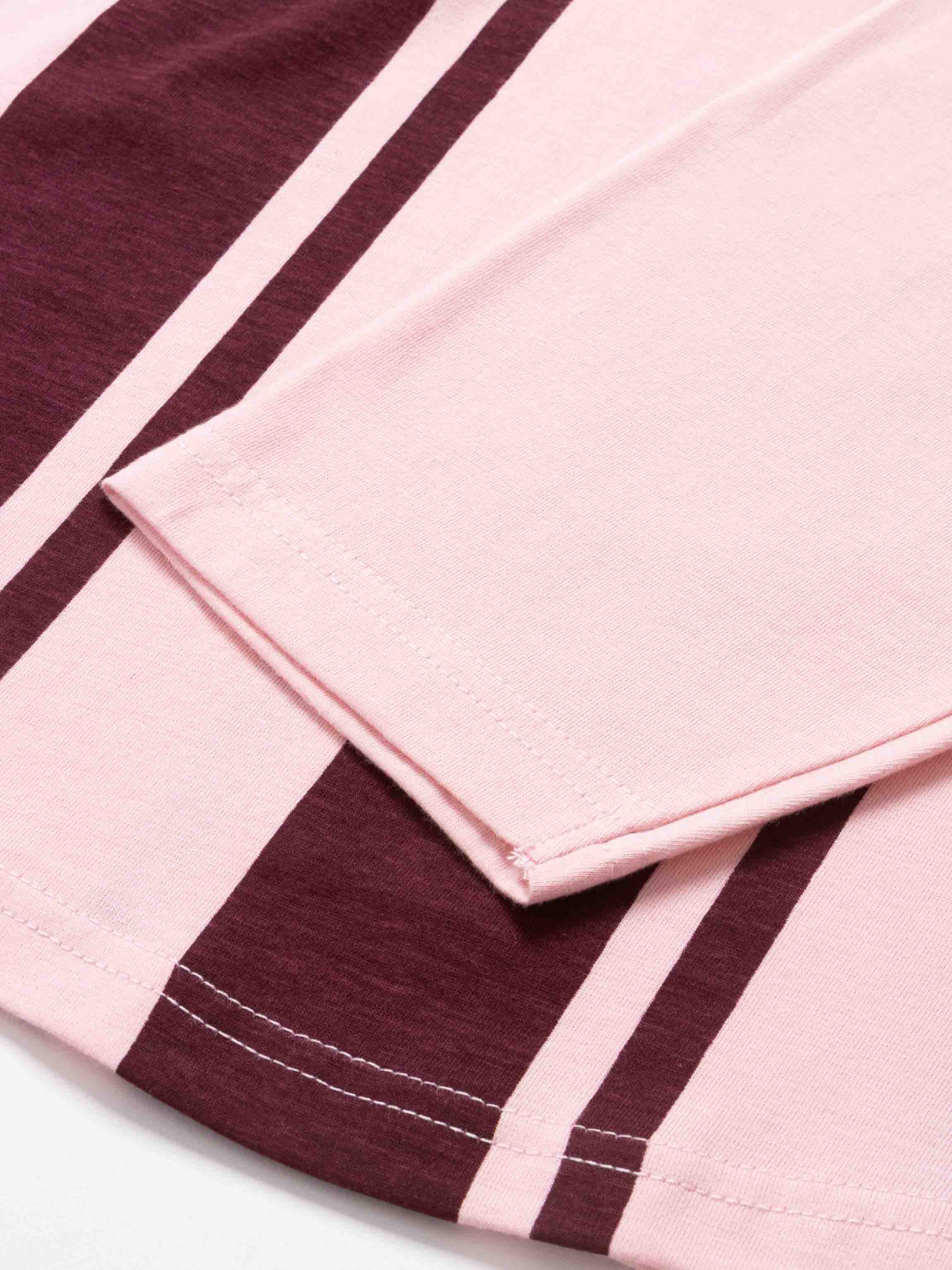 Mix Stripe Boxy Tee-Pink/Burgundy