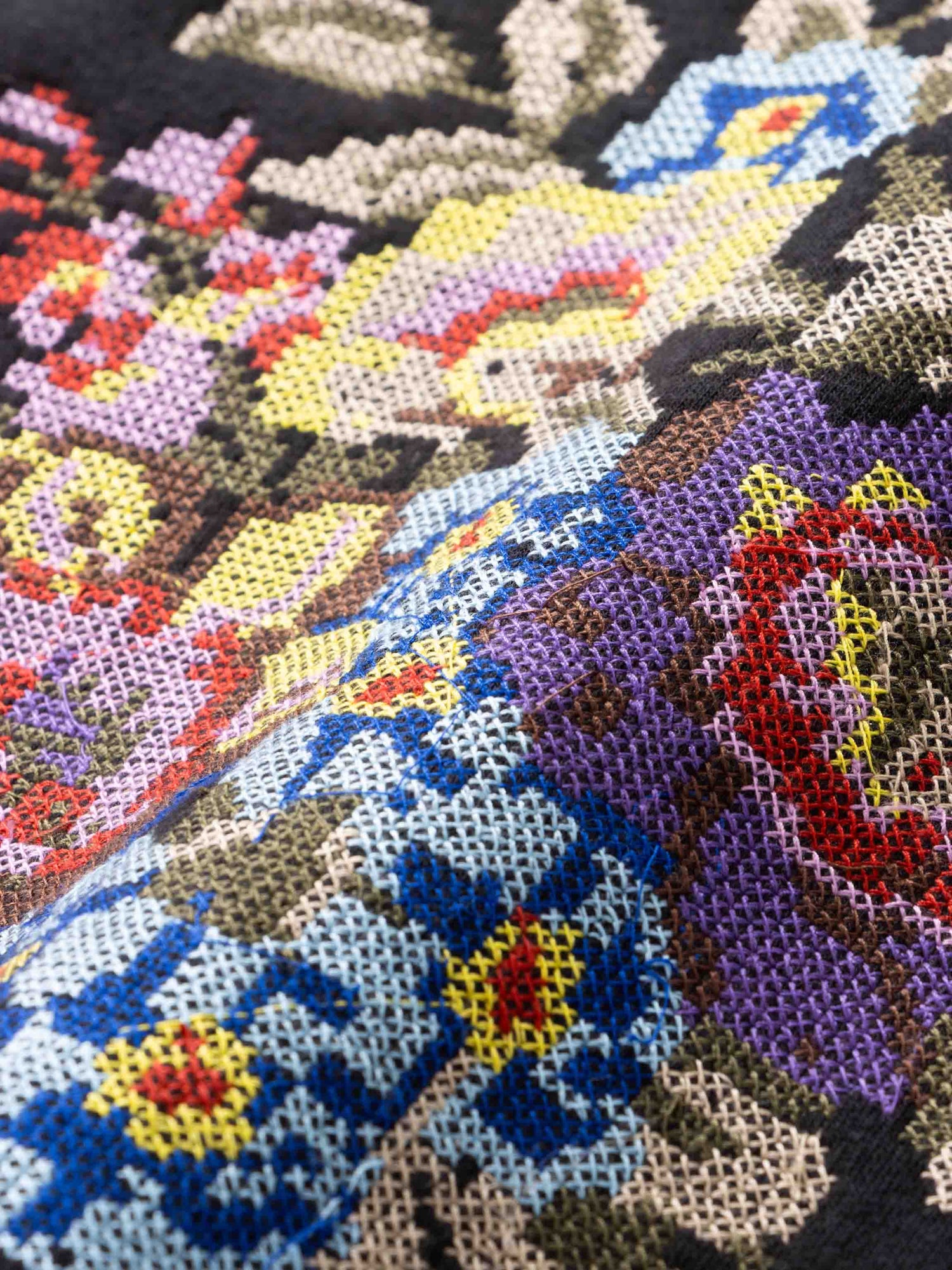 Cross Stitch Floral Sweatshirt-Black