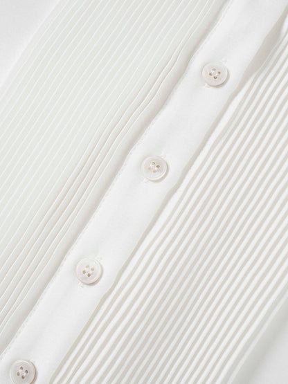 Pintuck Button Down Blouse-White