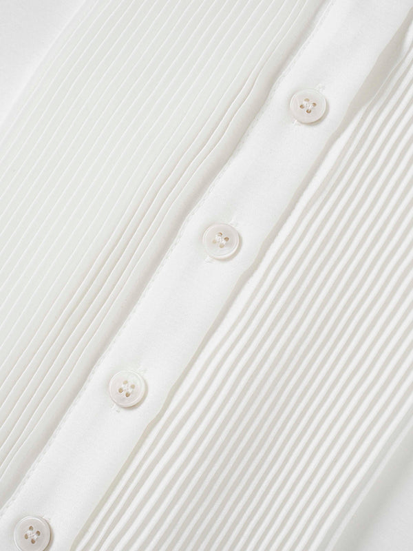 Pintuck Button Down Blouse-White