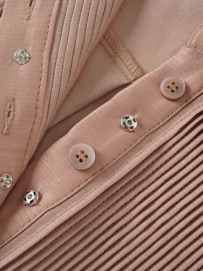 Pintuck Button Down Blouse-Champagne
