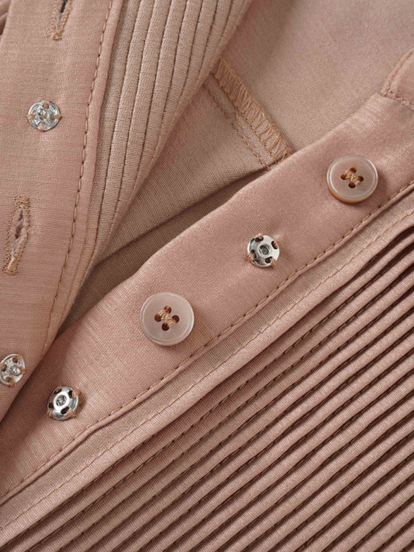 Pintuck Button Down Blouse-Champagne