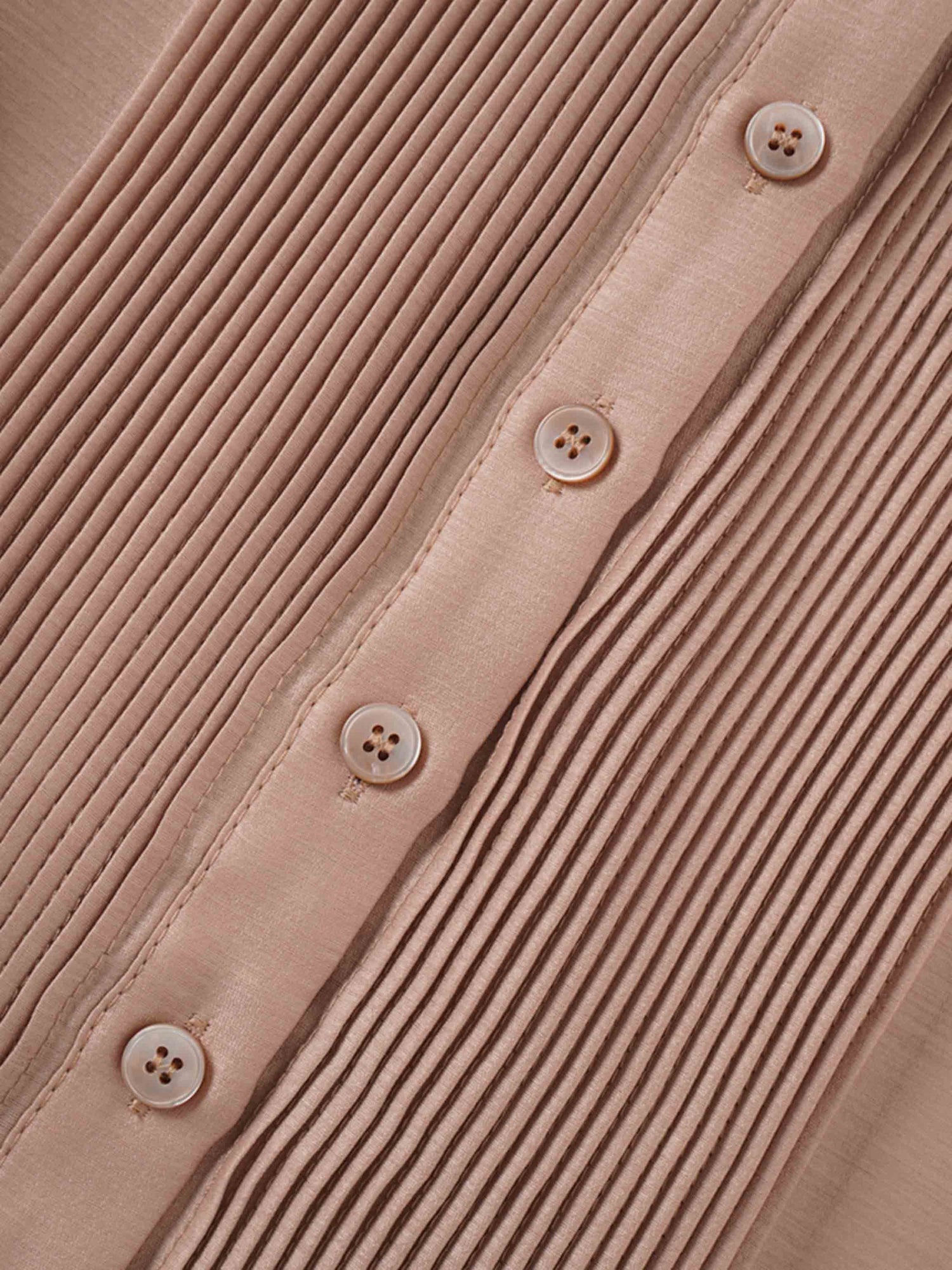 Pintuck Button Down Blouse-Champagne