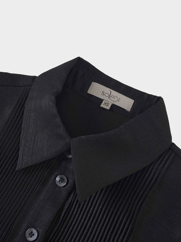 Pintuck Button Down Blouse-Black