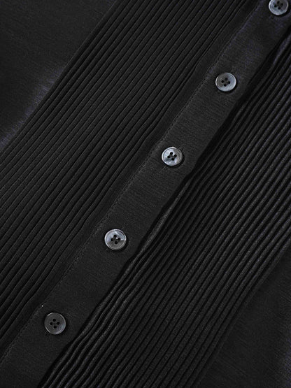 Pintuck Button Down Blouse-Black