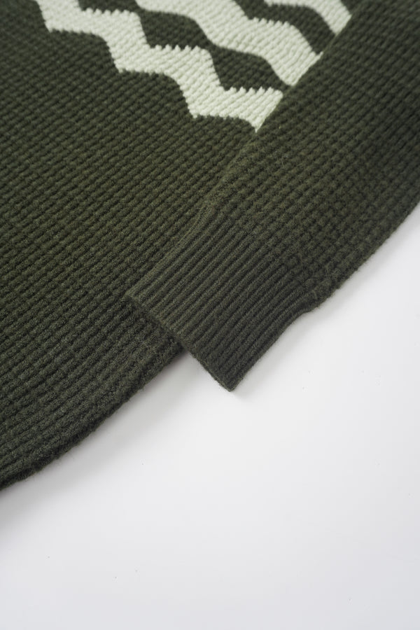 Waffle Designed Sweater - Dark Green/Light Green