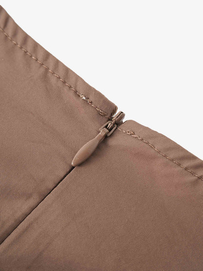 Bubble Sleeve Taffeta Top-Mocha Mousse