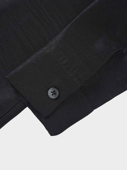 Pintuck Button Down Blouse-Black