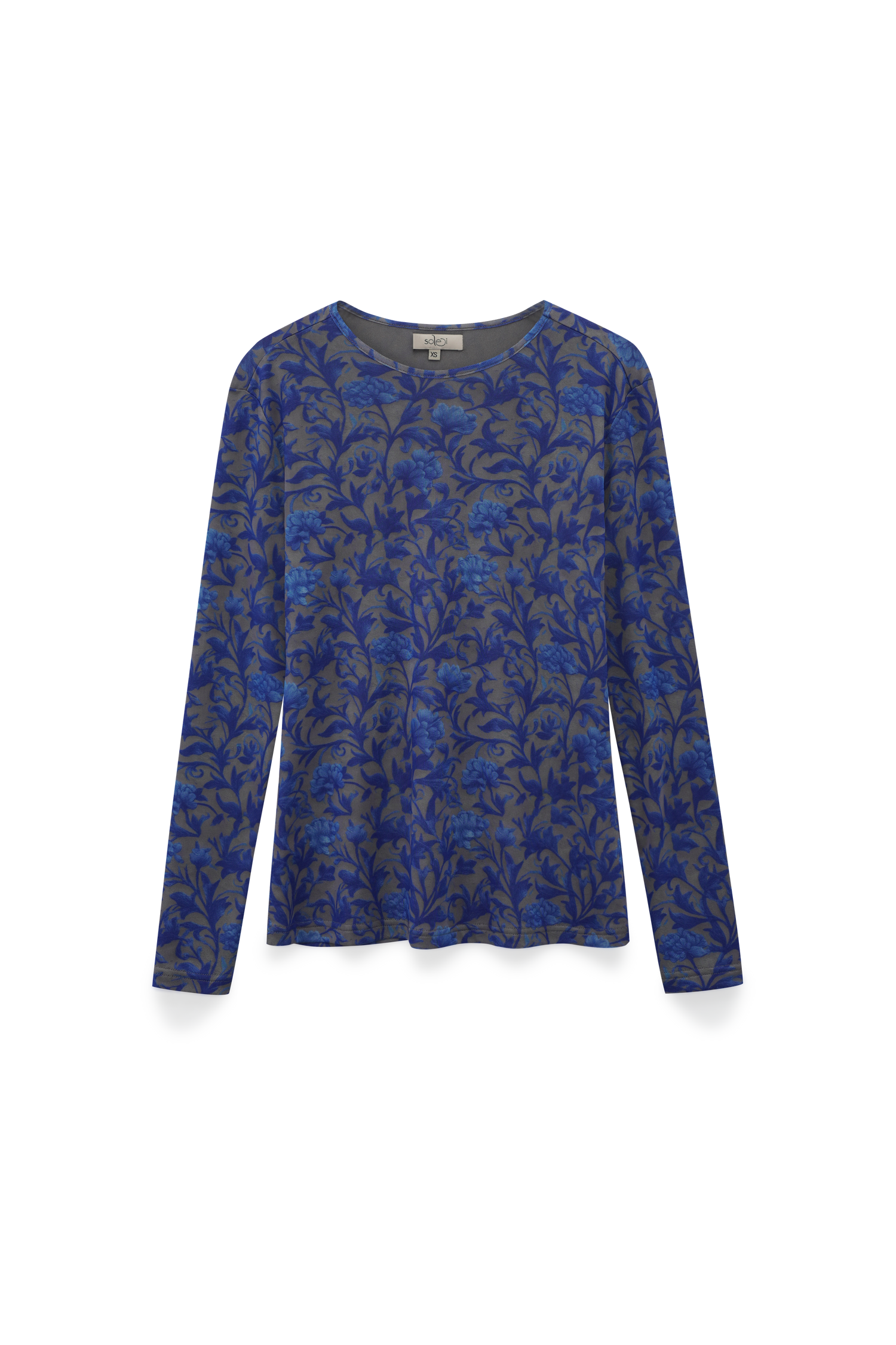 Mesh Crew Neck Print Top-Blue/Grey Vines